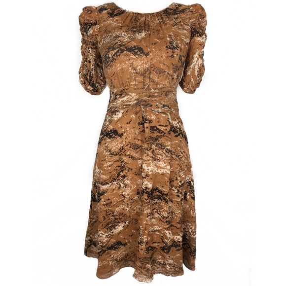 Whistles Dresses & Skirts - Whistles Silk Brown Print Ruched Dress